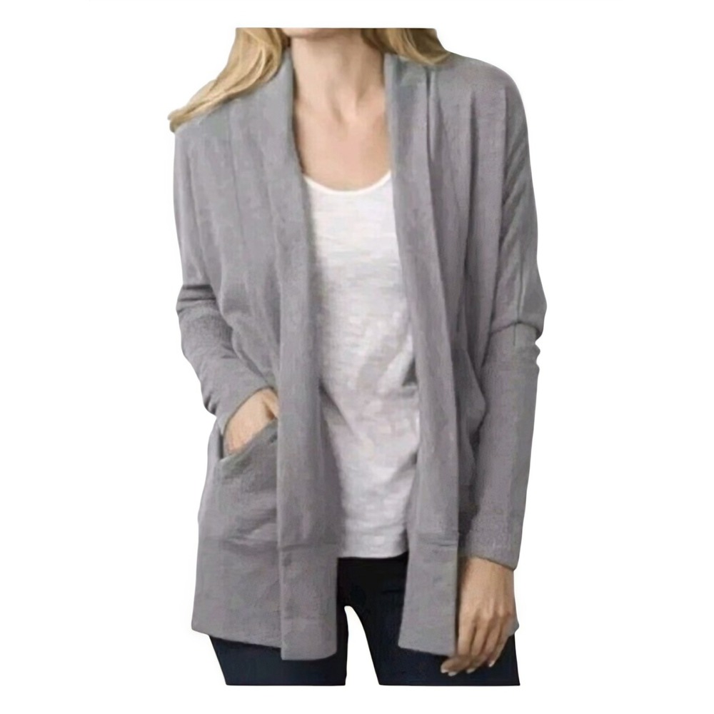Prana Centerpiece Wrap Cardigan Gray Organic Cotton Open Front Gorpcore Pocket M